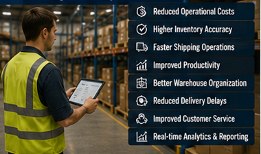 Efficient logistics warehouse showing benefits of warehouse management systems