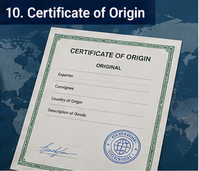 Certificate of origin export document used in international trade and logistics