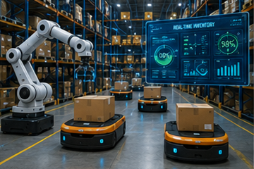 Smart warehouse with robotics automation and digital inventory systems