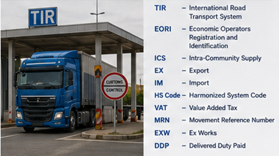 International freight truck using TIR customs transit system at European border crossing