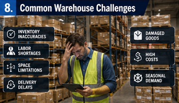 Busy warehouse facing inventory management and logistics challenges